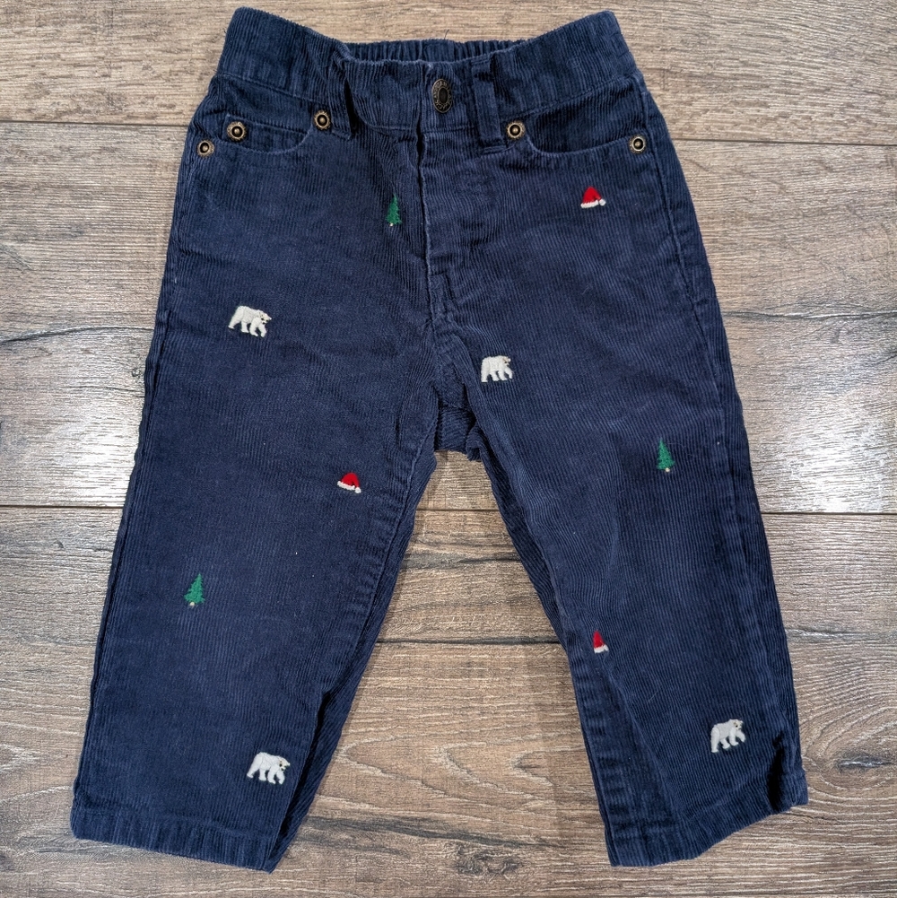 Janie & Jack 12-18 Month Navy Christmas Corduroy Embroidered Pants Boy